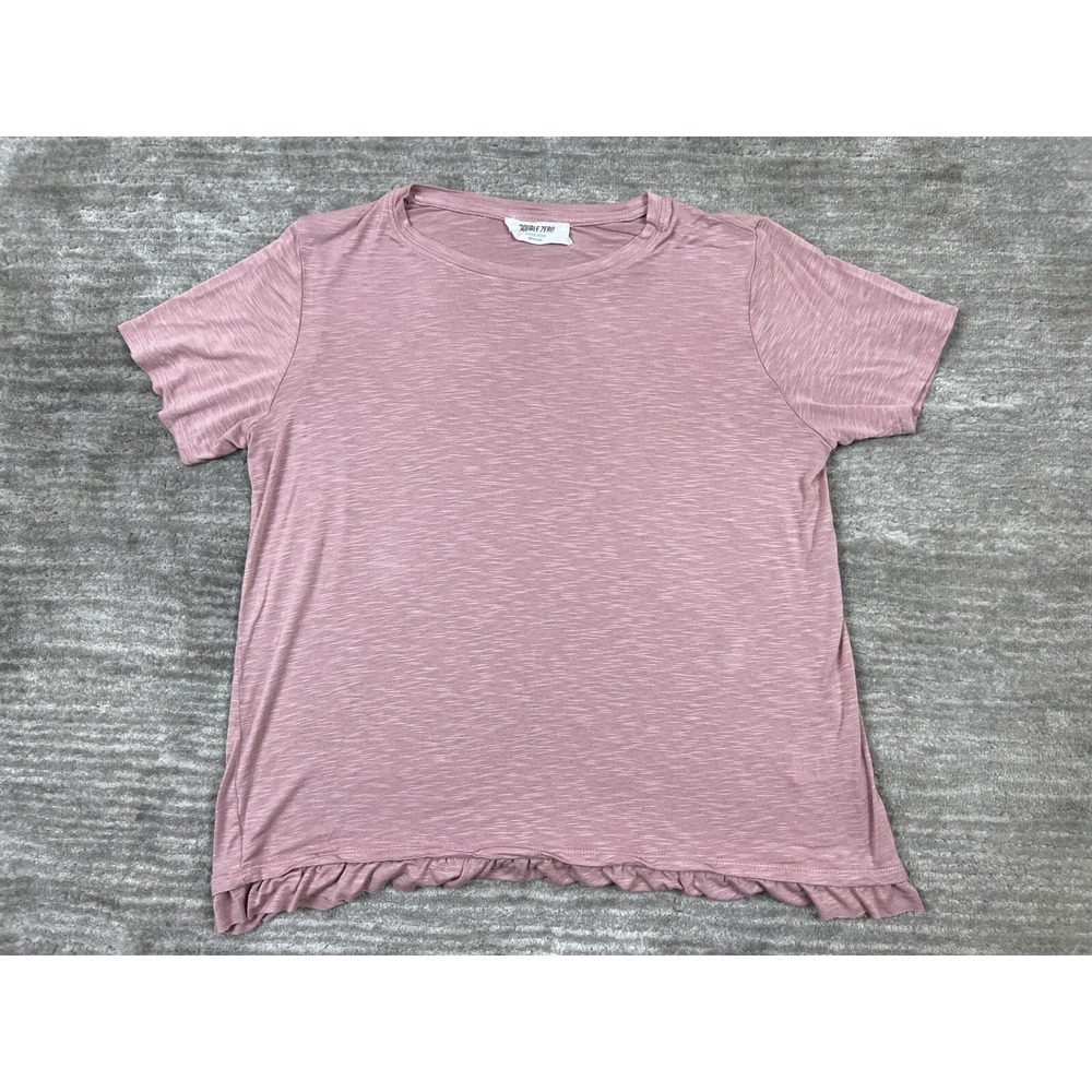 Double Zero Top Womens Medium Mauve Ruffle Hem Slub Knit Short Sleeve DZ20G054